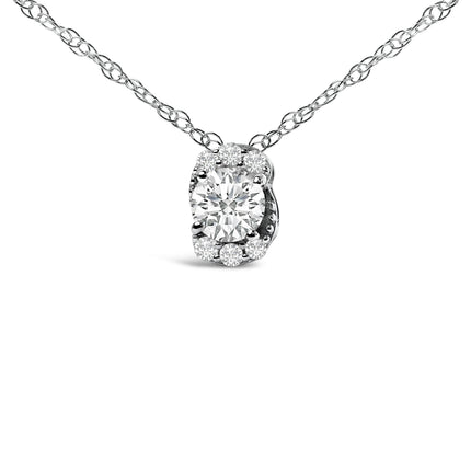 Sterling Silver 1/2 Cttw Lab Grown Diamond Oval Halo Pendant Necklace