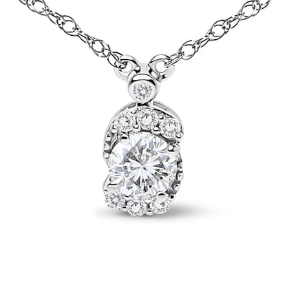 Sterling Silver 5/8 Cttw Lab Grown Diamond Oval Halo Pendant Necklace