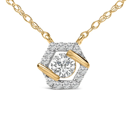 14K Yellow Gold Plated Sterling Silver 3/8 Cttw Lab Grown Diamond Hex Halo Pendant Necklace