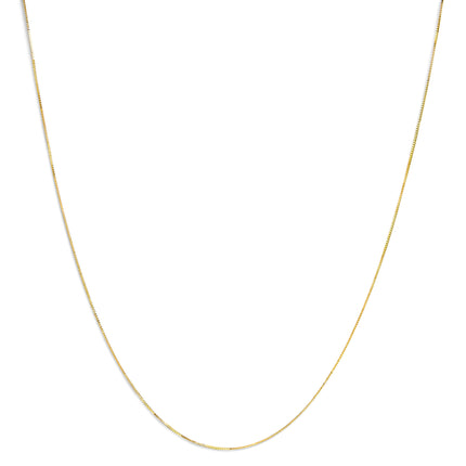 Solid 14K Yellow Gold 0.75mm Classic Box Chain Necklace. Unisex Chain - Size 16 Inches