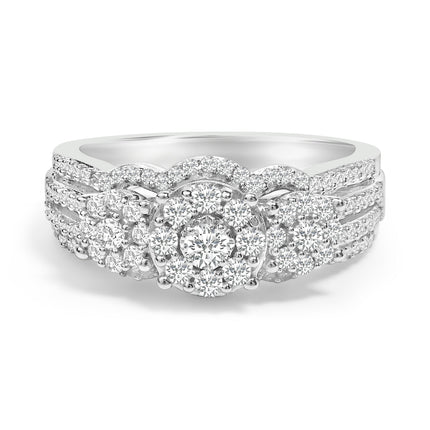 .925 Sterling Silver 1.0 Cttw Diamond Engagement Ring and Soldered Wedding Band Set