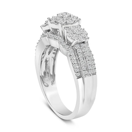 .925 Sterling Silver 1.0 Cttw Diamond Engagement Ring and Soldered Wedding Band Set