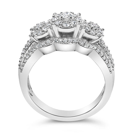 .925 Sterling Silver 1.0 Cttw Diamond Engagement Ring and Soldered Wedding Band Set