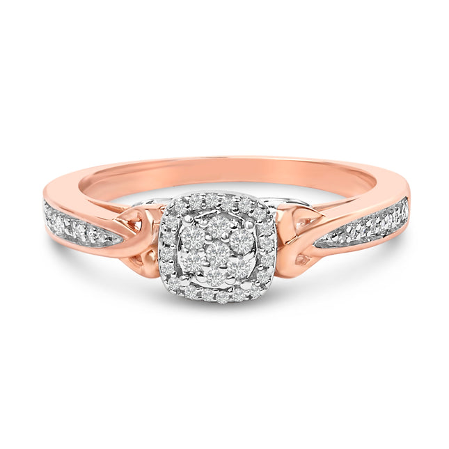 14K Rose Gold Plated Sterling Silver 1/6 Cttw Diamond Knot Cluster Ring