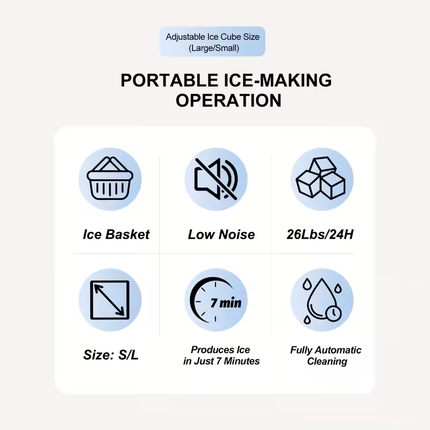 Countertop Portable Ice Maker – 26lb/24h, 9 Cubes/6min, Black