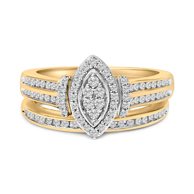 14K Yellow Gold Plated Sterling Silver 1/2 Cttw Marquise Cluster Diamond Bridal Set