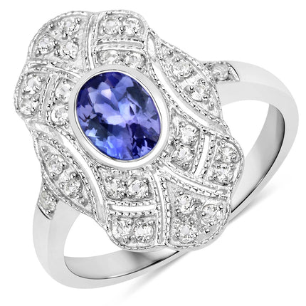 1.17 Carat Genuine Tanzanite and White Topaz .925 Sterling Silver Ring