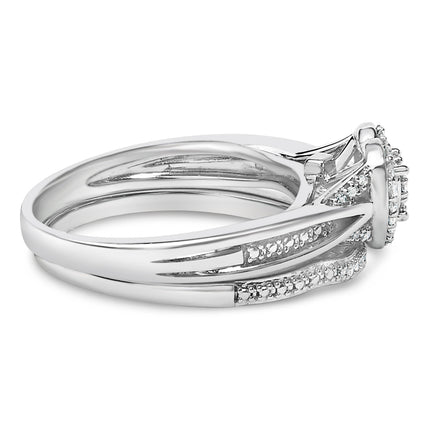 Sterling Silver 1/5 Cttw Diamond Heart Motif Bridal Set
