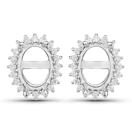 0.26 Carat Genuine White Diamond 14K White Gold Semi Mount Earrings - holds 8x6mm Oval Gemstones