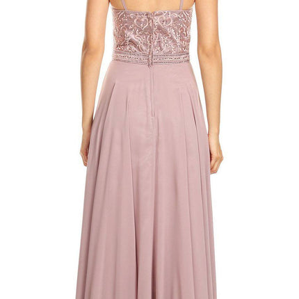 CLEARANCE - Eureka 8111 Chiffon Halter A-line Long Dress Lace Appliqued Bodice (Size L)