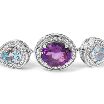 .925 Sterling Silver Oval Amethyst and Pear Blue Topaz with Diamond Accent Lariat 4â€-10â€ Adjustable Bolo Bracelet (H-I Color, SI1-SI2 Clarity)