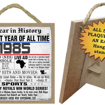 1985 A Year in History Plaques 5" x 5" wood plaque/sign