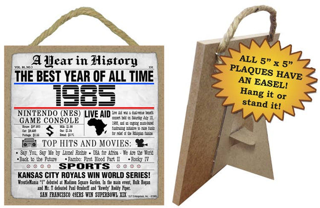 1985 A Year in History Plaques 5" x 5" wood plaque/sign