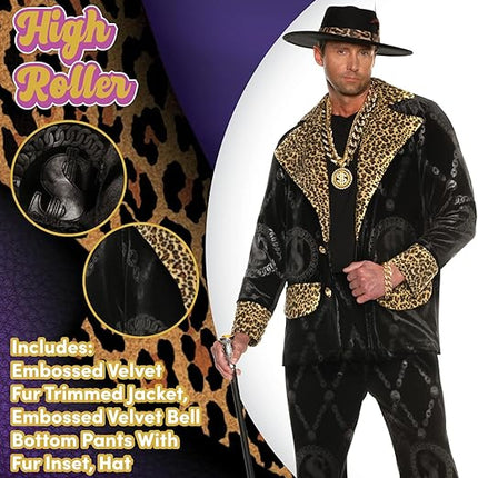 Men's 70's Black Velvet Pimp Suit High Roller Pimp Daddy Adult Costume