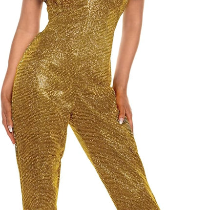 Sexy Shining Star 70's 80's Gold Disco Diva Jumpsuit Women's Costume