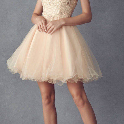 Juliet 826 Fit-and-Flare Halter Neck Short Party Dress