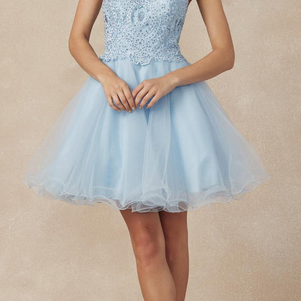 Juliet 826 Fit-and-Flare Halter Neck Short Party Dress