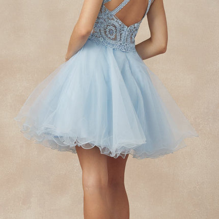 Juliet 826 Fit-and-Flare Halter Neck Short Party Dress