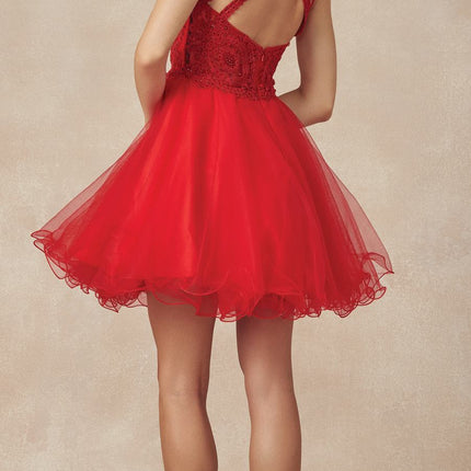 Juliet 826 Fit-and-Flare Halter Neck Short Party Dress