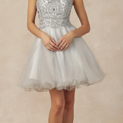 Juliet 826 Fit-and-Flare Halter Neck Short Party Dress