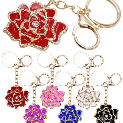 Rose Blossom Bling Rhinestone Key Chain