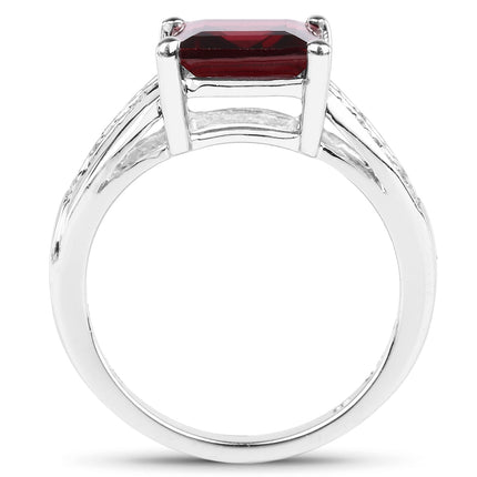 2.99 Carat Genuine Garnet and White Topaz .925 Sterling Silver Ring