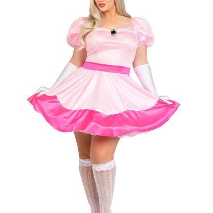 Plus Size 4 PC Pink Princess Costume, Includes Sequin Trimmed Dress, Pin-On Broach, Gloves, and Crown - Pink - 1X-2X