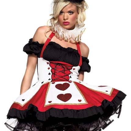 2 PC Pretty Playing Card Costume, Includes Peasant Top Dress with Corset Waist and Neck Piece - Red/Black - X-LARGE