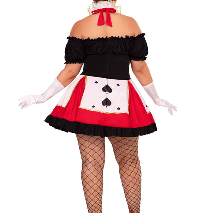 Plus Size 2 PC Pretty Playing Card Costume, Includes Peasant Top Dress with Corset Waist and Neck Piece - Red/Black - 1X-2X