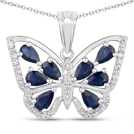 1.67 Carat Genuine Blue Sapphire and White Zircon .925 Sterling Silver Pendant