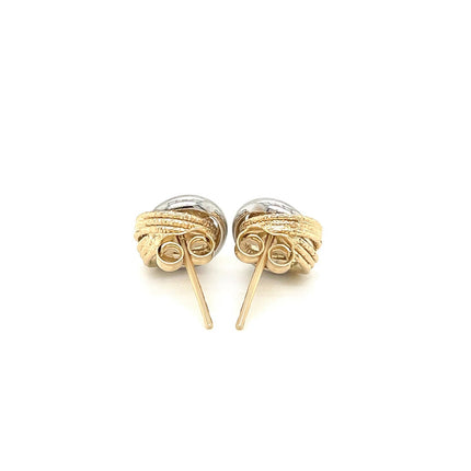 14k Two-Tone Gold Multi-Textured Open Circle Style Entwined Earrings