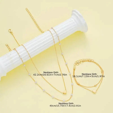3pcs Heart Necklace & Bracelet Set for Women