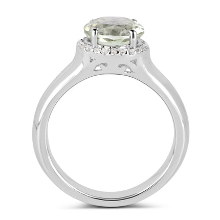 1.87 Ct Green Amethyst & White Topaz Ring .925 Sterling Silver | Elegant Gemstone Ring