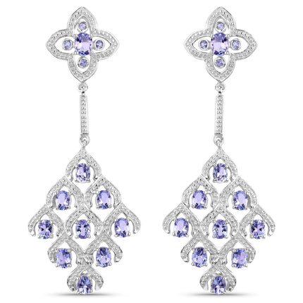 3.90 Carat Genuine Tanzanite and White Topaz .925 Sterling Silver Earrings