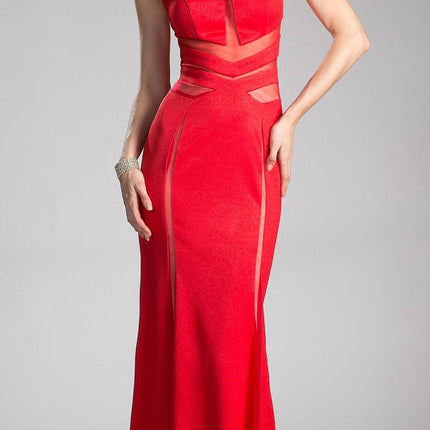 Cinderella Divine 84792 Sleeveless Sheer Cut Out Gown Beaded