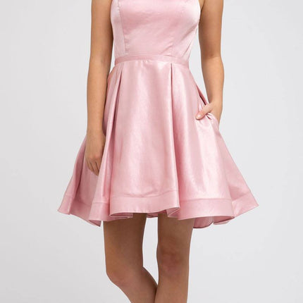 CLEARANCE - Juliet 852 Caged-Back Homecoming Short Dress with Pockets (Size Small)