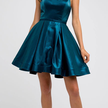 CLEARANCE - Juliet 852 Caged-Back Homecoming Short Dress with Pockets (Size Small)