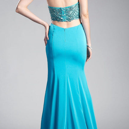 Cinderella Divine 85201 Keyhole Bodice Long Dress Side Cut-Outs