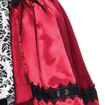 Plus Size 2 PC Gothic Red Riding Hood Costume, Includes Satin and Brocade Peasant Dress with Woven Ribbon Venice Lace Trim and Hooded Cape - Red/White - 3X-4X