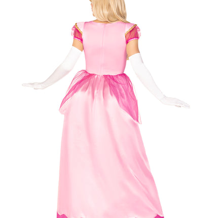 2 PC Classic Pink Princess Costume, Includes Long Satin Gown with Iridescent Glitter Tulle Pannier Accents and Crown Headband - Pink - SMALL