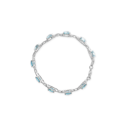 Blue Topaz & Diamond Tennis Bracelet in 925 Sterling Silver – Cushion Cut Gemstone 7"
