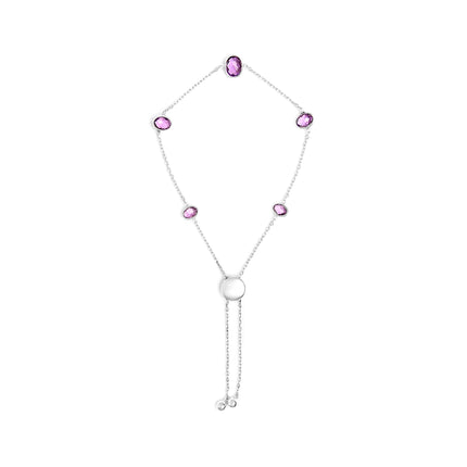 .925 Sterling Silver Bezel Set Purple Amethyst 5 Station Adjustable Bolo Bracelet