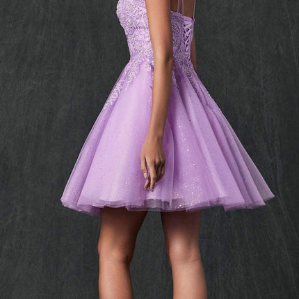 Juliet 857 Embroidered Top Short A-line Glitter Dress