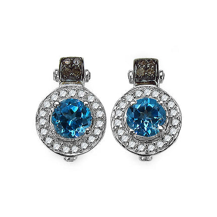 1.20 Carat Genuine Swiss Blue Topaz and 0.30 ct.t.w Genuine Diamond Accents Sterling Silver Earrings