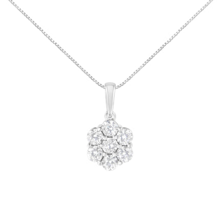 14K White Gold 2.00 Cttw Brilliant Round-Cut Diamond 7 Stone Flower Cluster 18" Pendant Necklace (H-I Color, SI2-I1 Clarity)