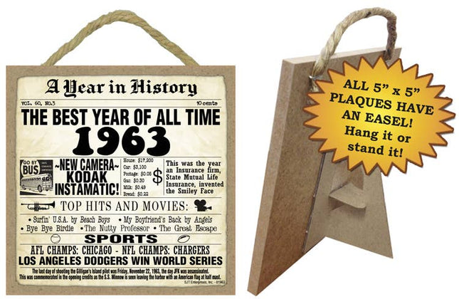 1963 A Year in History Plaques 5" x 5" wood plaque/sign
