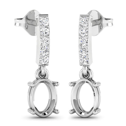 0.14 Carat Genuine White Diamond 14K White Gold Semi Mount Earrings - holds 7x5mm Oval Gemstones