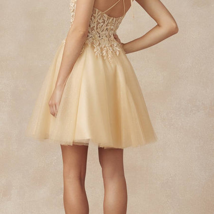 Juliet 864 Leaf Lace Embroidered Bodice Glitter Tulle Dress