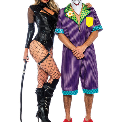2 PC Villainess Vixen Costume, Includes Spandex Strappy Bodysuit with O-Ring Attached Garter and Matching Hooded Mask - Black - SMALL
