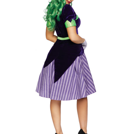2 PC Comic Book Baddie Costume, Includes Velvet Coat Dress with Striped Skirt and Lapel Flower, Attached Ribbon Sash, and Ribbon Neck Tie - Multicolor - LARGE